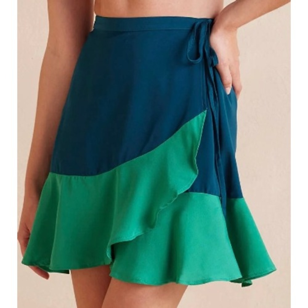 Summersalt The Short Beach to Brunch Wrap Skirt Size 1XL Teal Green Colorblock